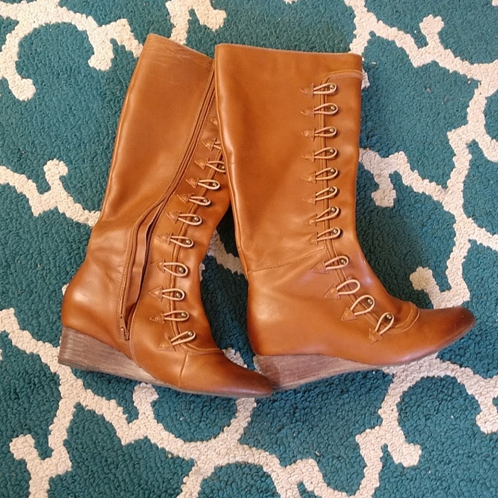 Wedge calf high boots